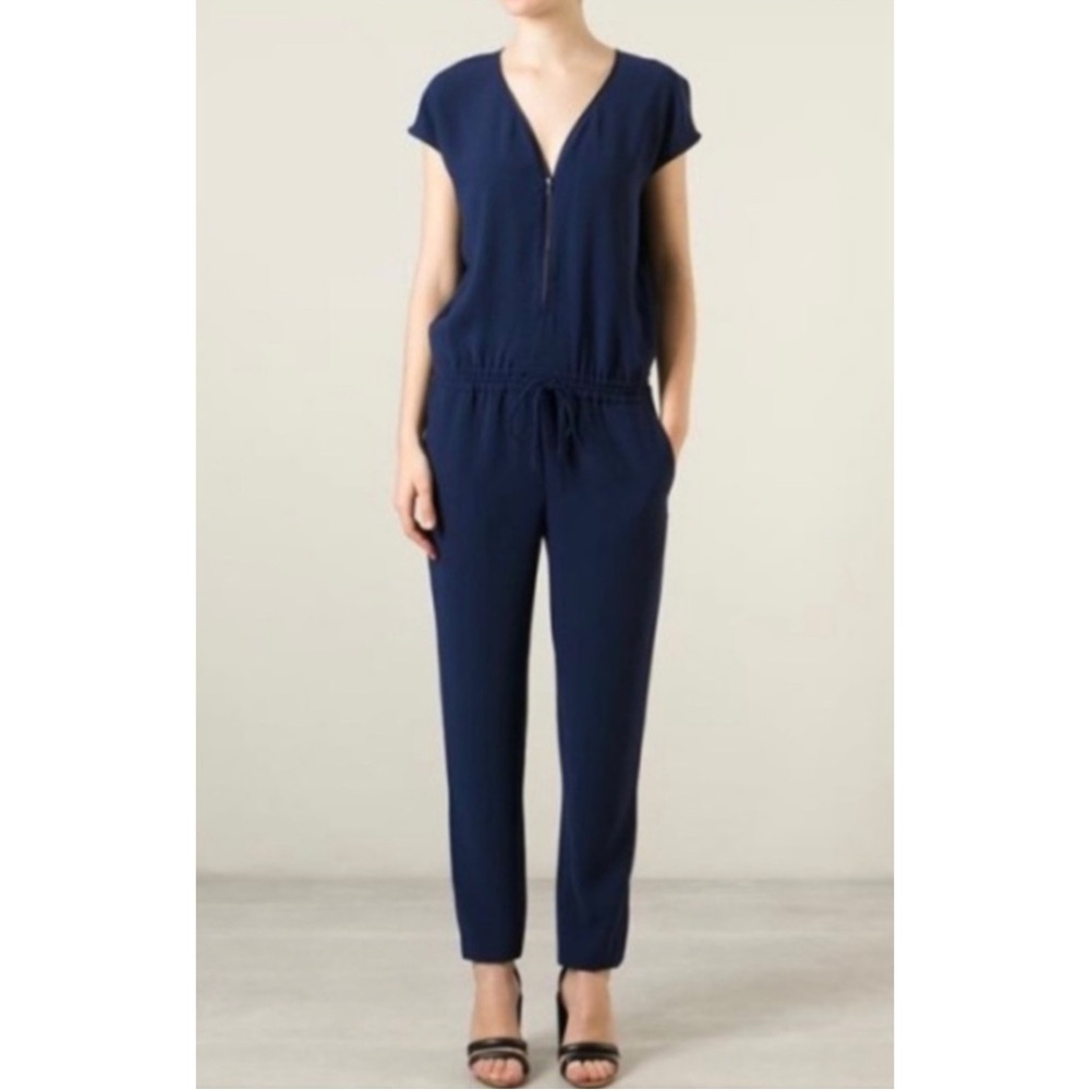 VINCE | $398 Crepe Zip-Front Cap Sleeve Jumpsuit in Navy, Size 2